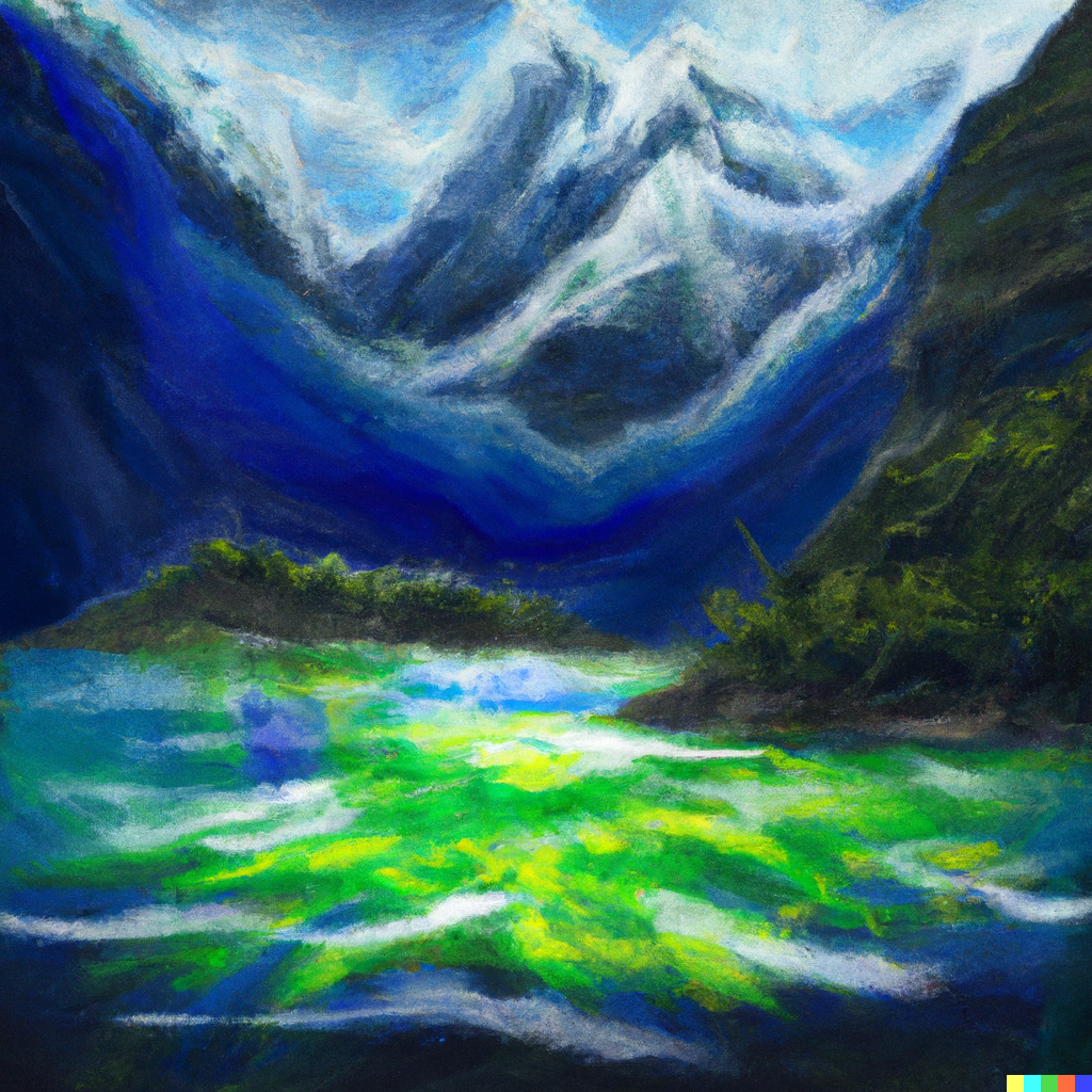 “the emerald green Andes digital art” generated by Dall-E is licensed under their Terms of Use.